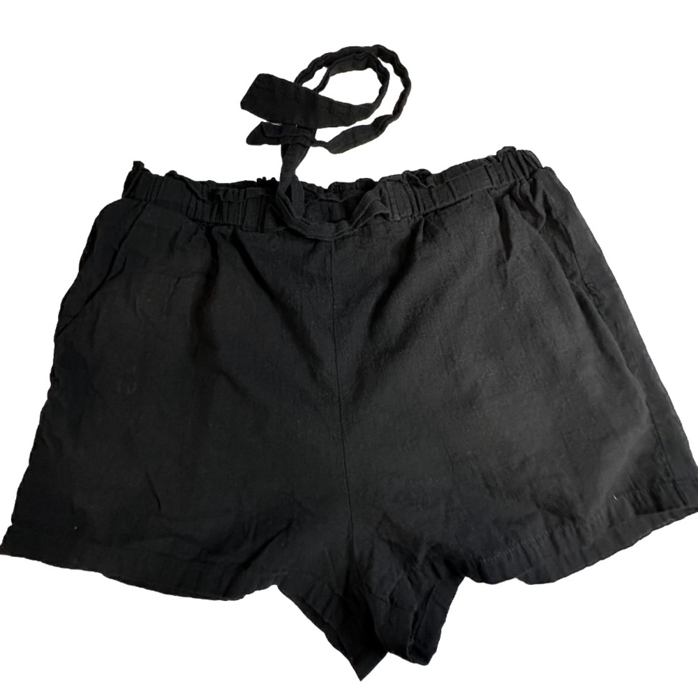 Shein Black Cotton Shorts With Front Tie Size Large Pre-owned‎